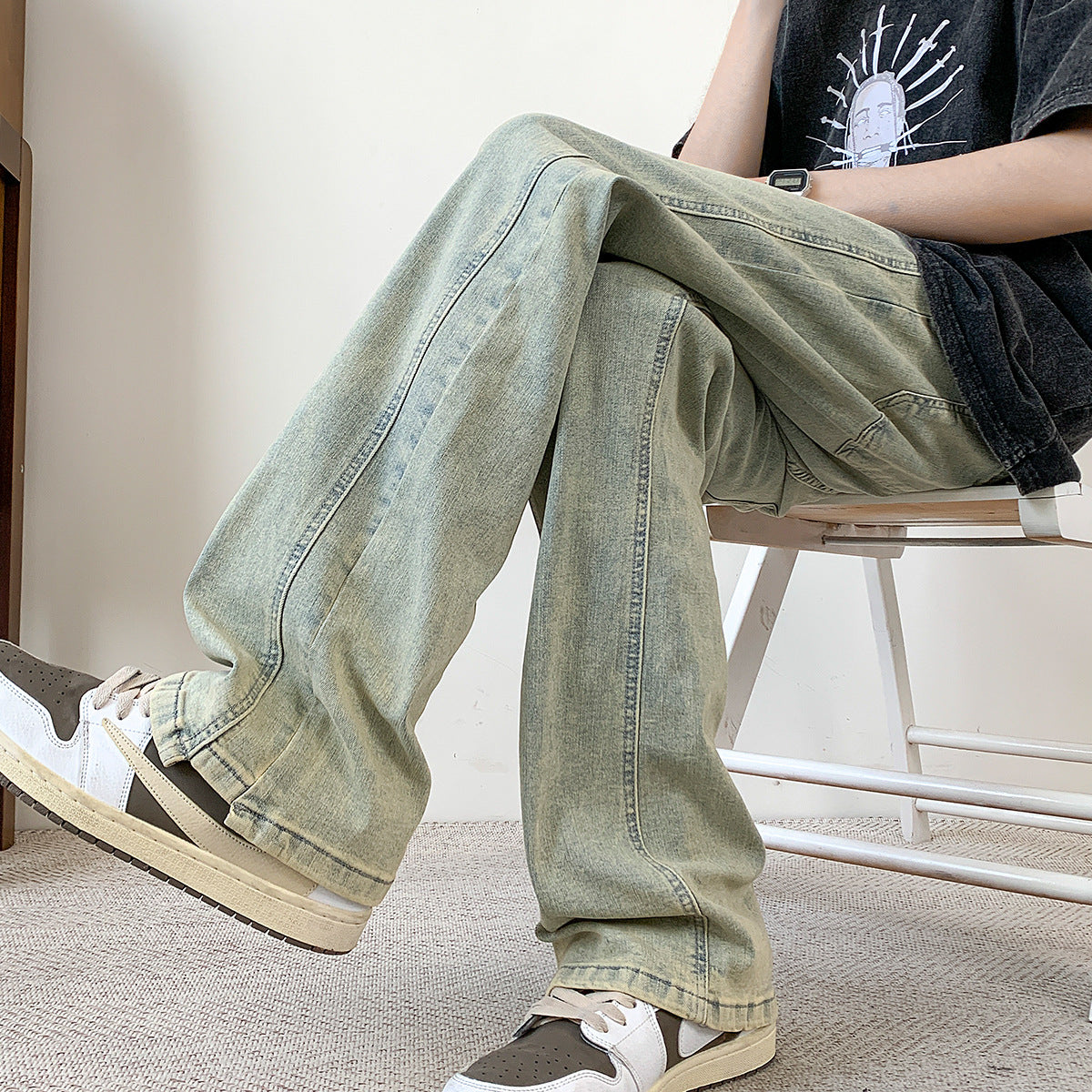 Lässige Herren Jeans Bequem Weit Geschnitten