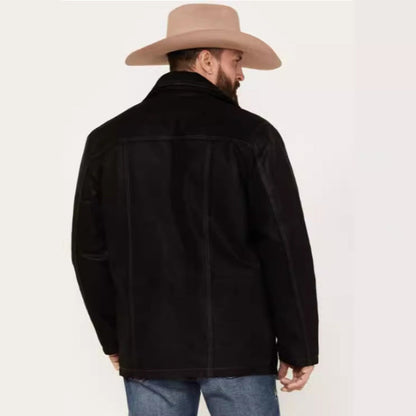 Lederjacke Herren Robust Wildleder mit Taschen Schwarz