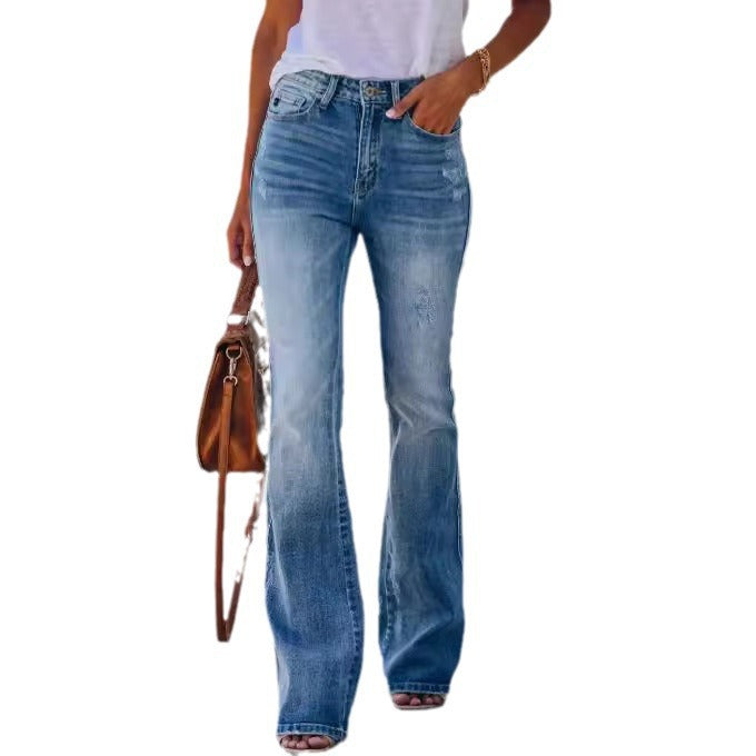 Damen Highwaist Jeans Flared Bein Lässig Modern