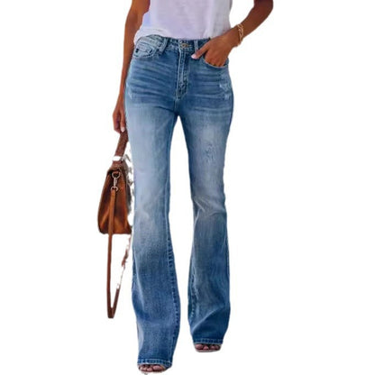 Damen Highwaist Jeans Flared Bein Lässig Modern