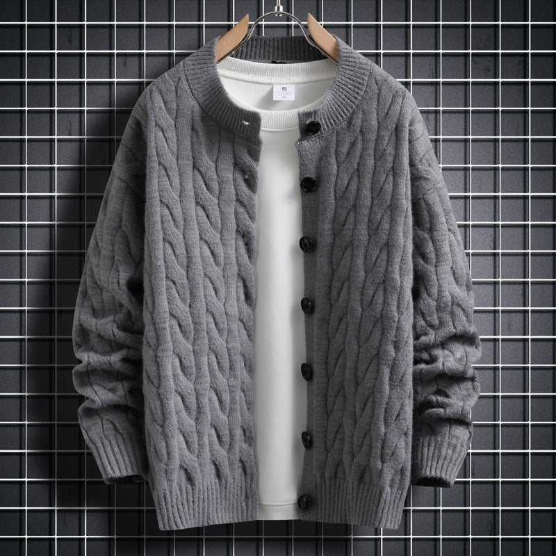 Herren Strickjacke Modern Zopfmuster Knopfverschluss