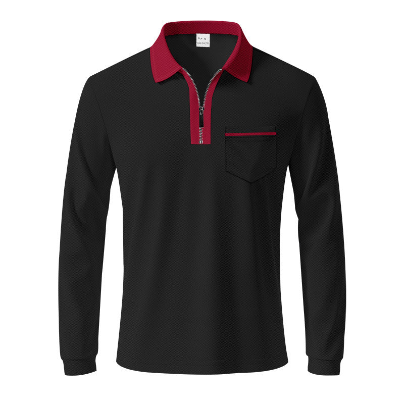 Herren Polo Langarm mit Reißverschluss und Brusttasche Modern