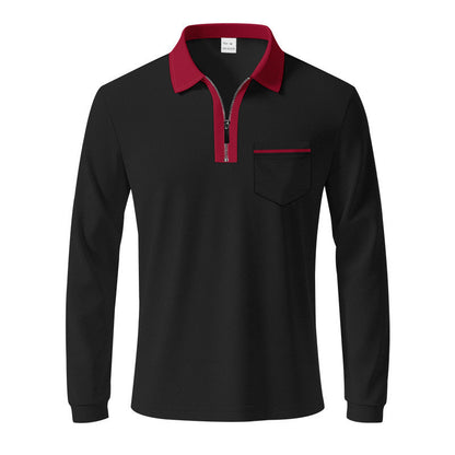 Herren Polo Langarm mit Reißverschluss und Brusttasche Modern