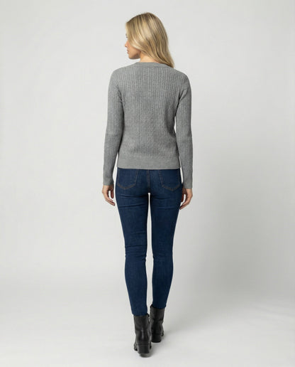 Damen Strickcardigan Klassisch Feinstrick Rundhals SlimFit