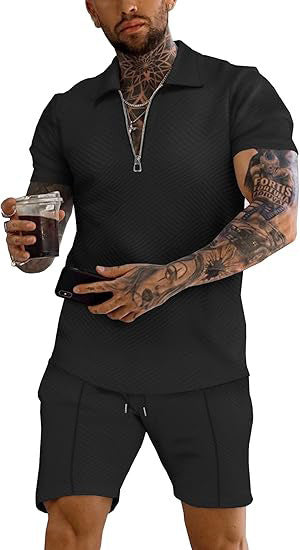 Herren Sportset Oberteil Shorts Strukturiert Modern