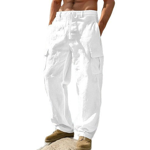 Herren Leinenhose Lässig Bequem Cargo Style
