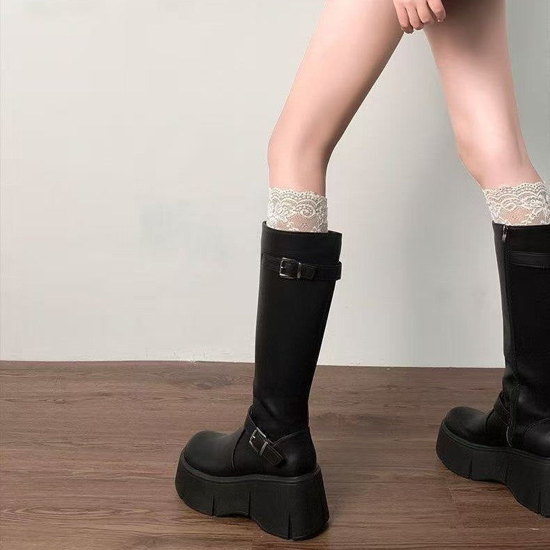 Damen Stiefel Mit Schnallen Schwarz Modisch - BerlinGlamour