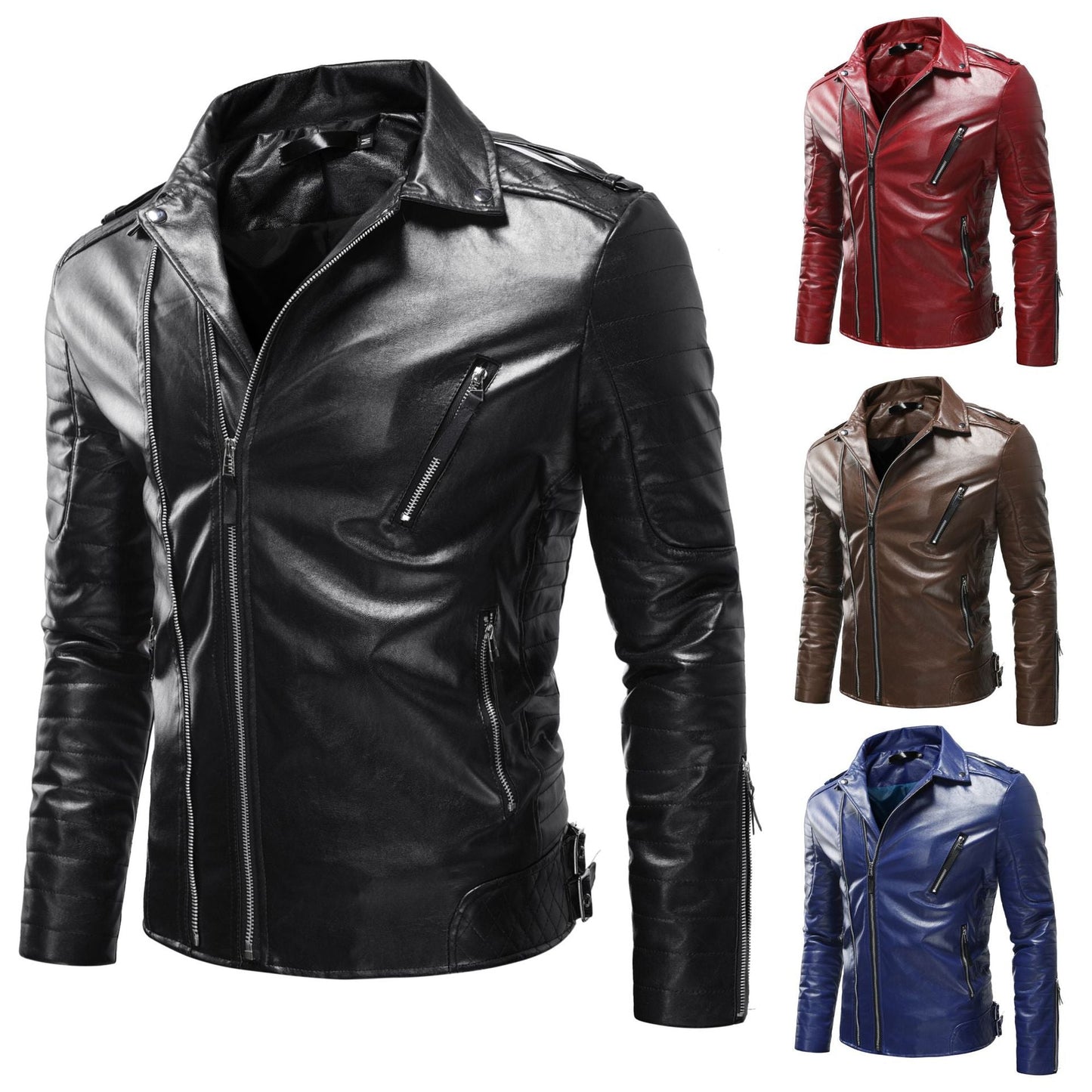 Leder Bikerjacke Herren Schwarz mit Reißverschluss - BerlinGlamour