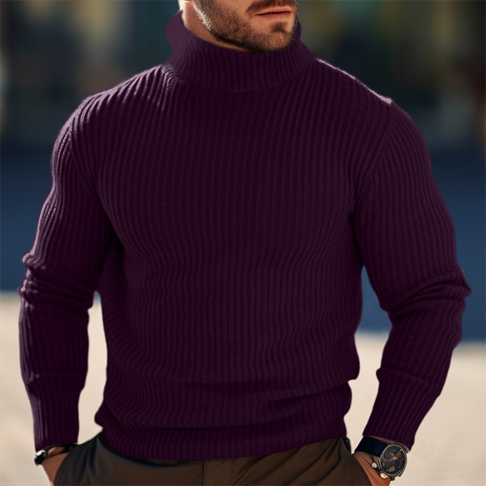 Herren Rollkragenpullover Figurformend Slim Fit Rippstruktur