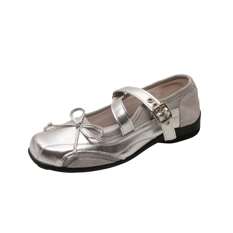 Damen Ballerinas Elegant Metallic Schuhe Mit Riemchen