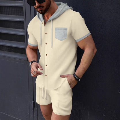 Herren Sportset Kurzarmhemd und Shorts mit Kapuze