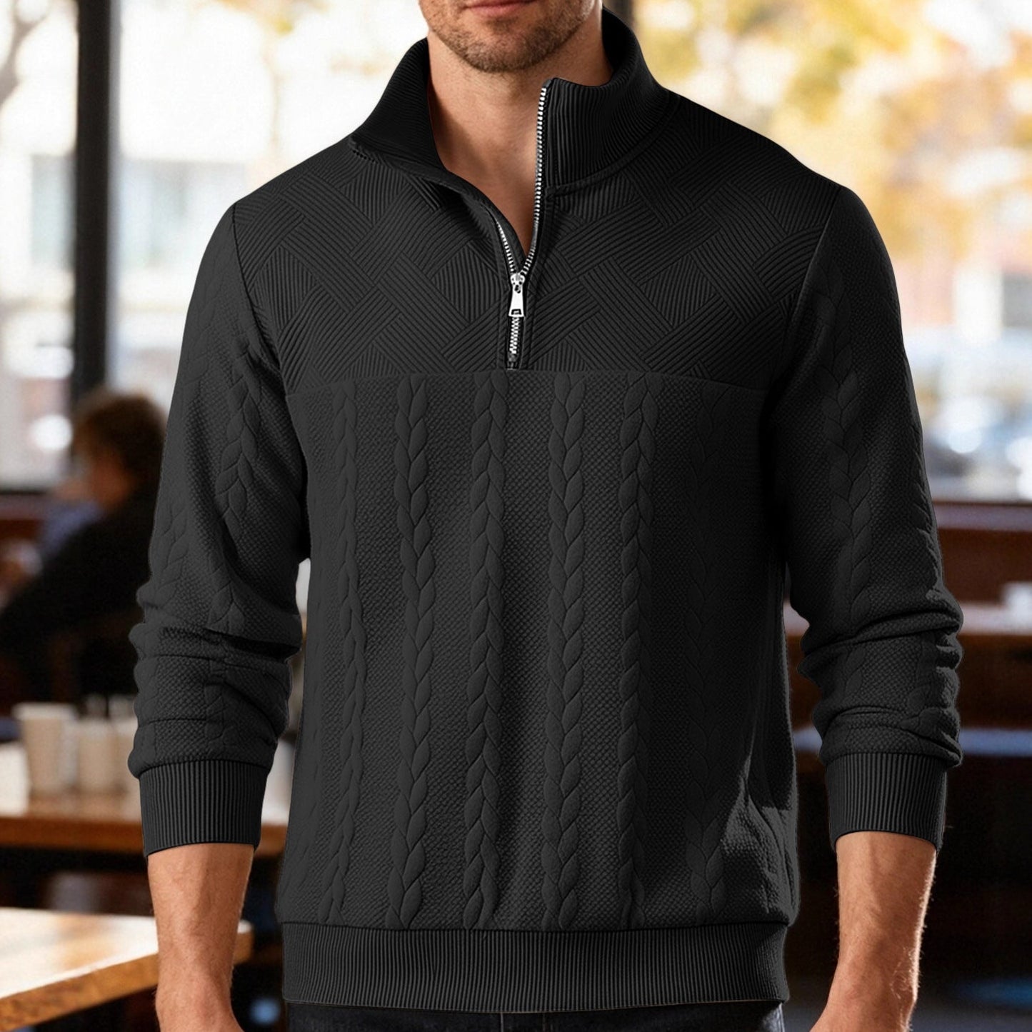 Herren Strickpullover Hoher Kragen Reißverschluss Modern