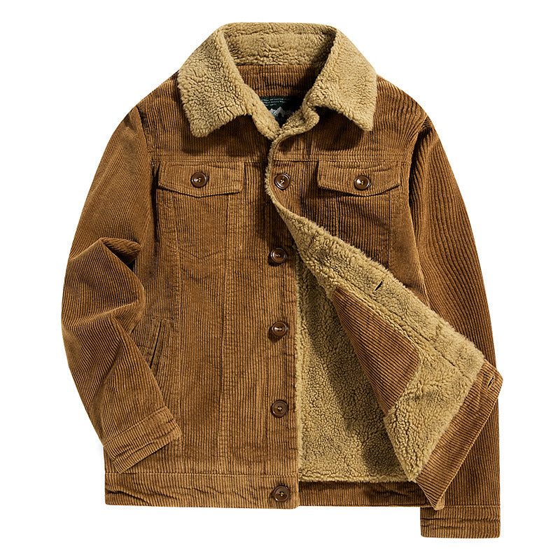 Herren Cordjacke Kuschelig Lederoptik Schmale Passform