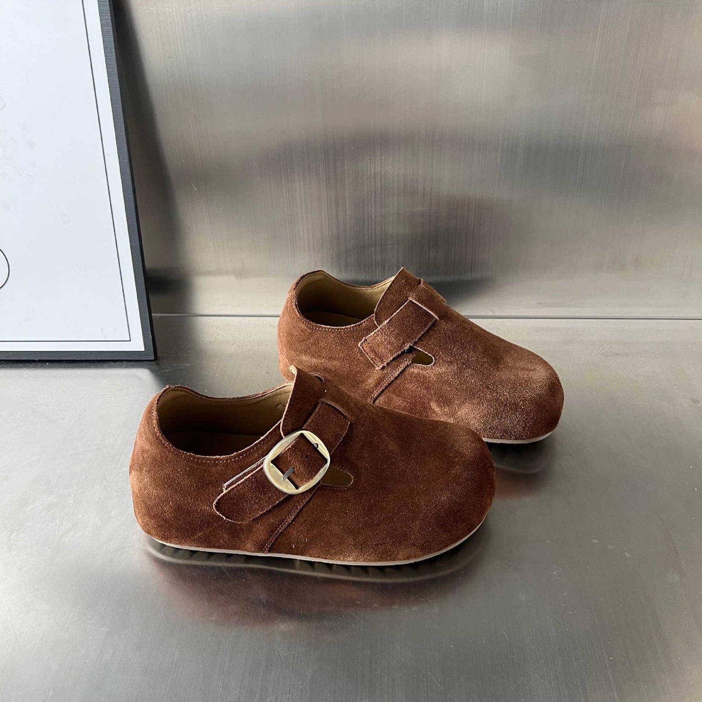 Damen Clogs Bequem Wildleder mit Schnallenverschluss Elegantes Design