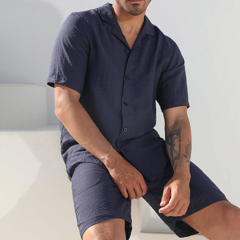 Herren Leinen Jumpsuit Kurzarm Bequem Sommer
