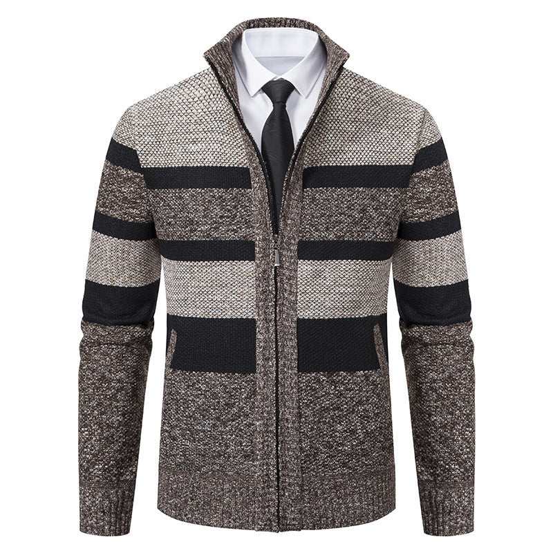 Herren Strickjacke Modern Gestreift Hochkragen