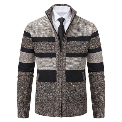 Herren Strickjacke Modern Gestreift Hochkragen