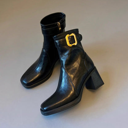 Damen Stiefeletten Hoch Hacken Schnalle Modisch Elegante - BerlinGlamour