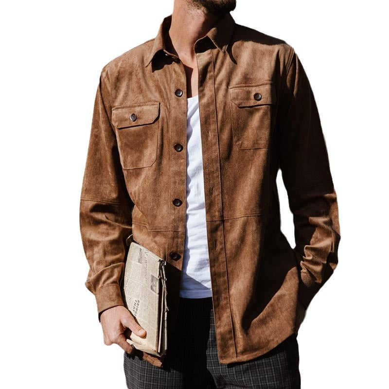 Herren Lederlook Hemd Braun Modern