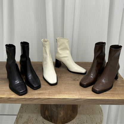 Damen Stiefel Hoher Blockabsatz Lederschuhe Trendy