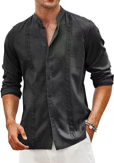 Herren Langarmhemd Elegant Stehkragen Feine Stickerei