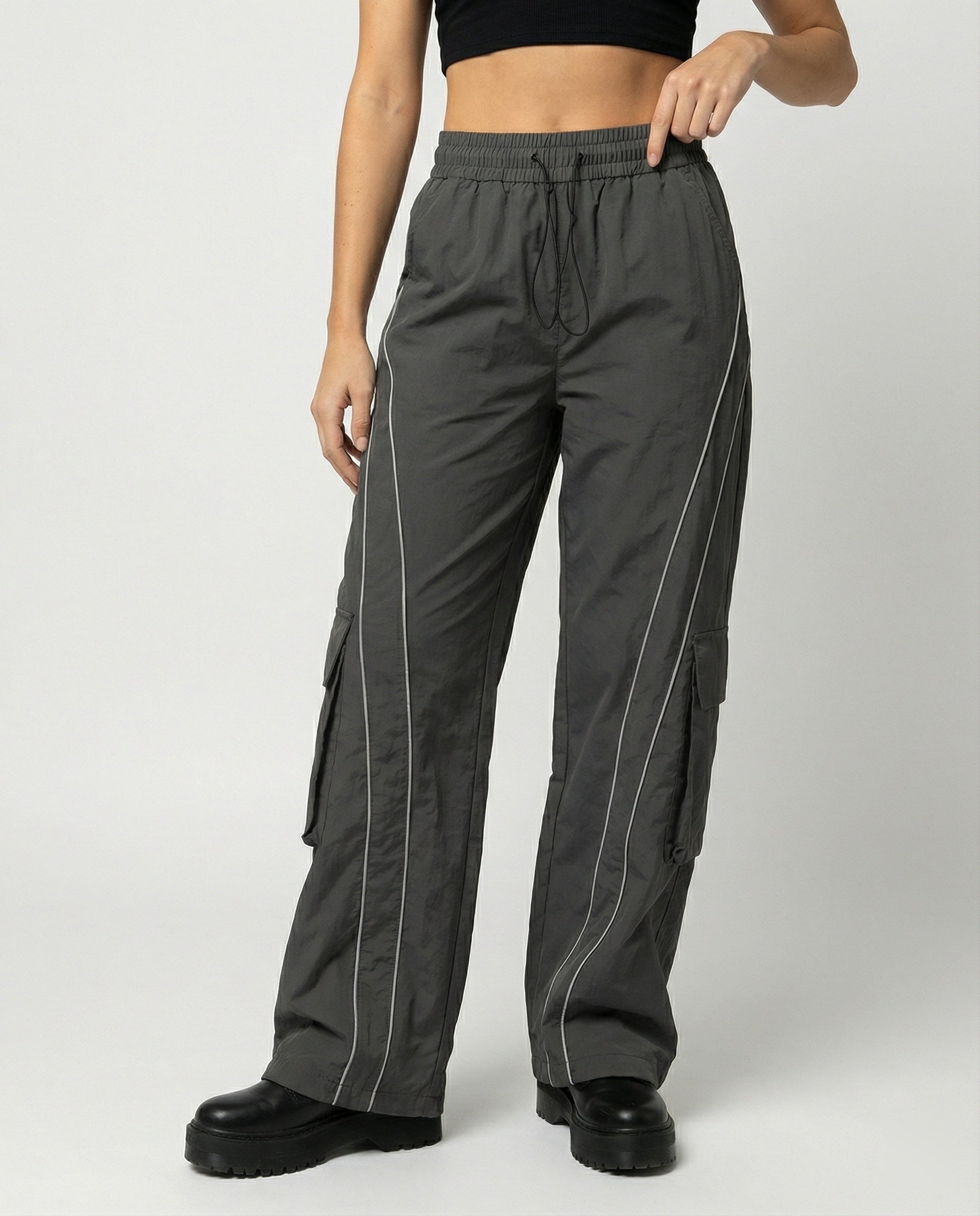 Damen Cargo-Hose Weite Bein Reflektierende Streifen - BerlinGlamour
