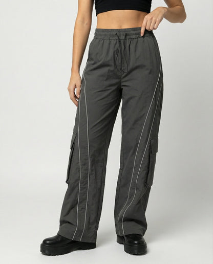 Damen Cargo-Hose Weite Bein Reflektierende Streifen - BerlinGlamour