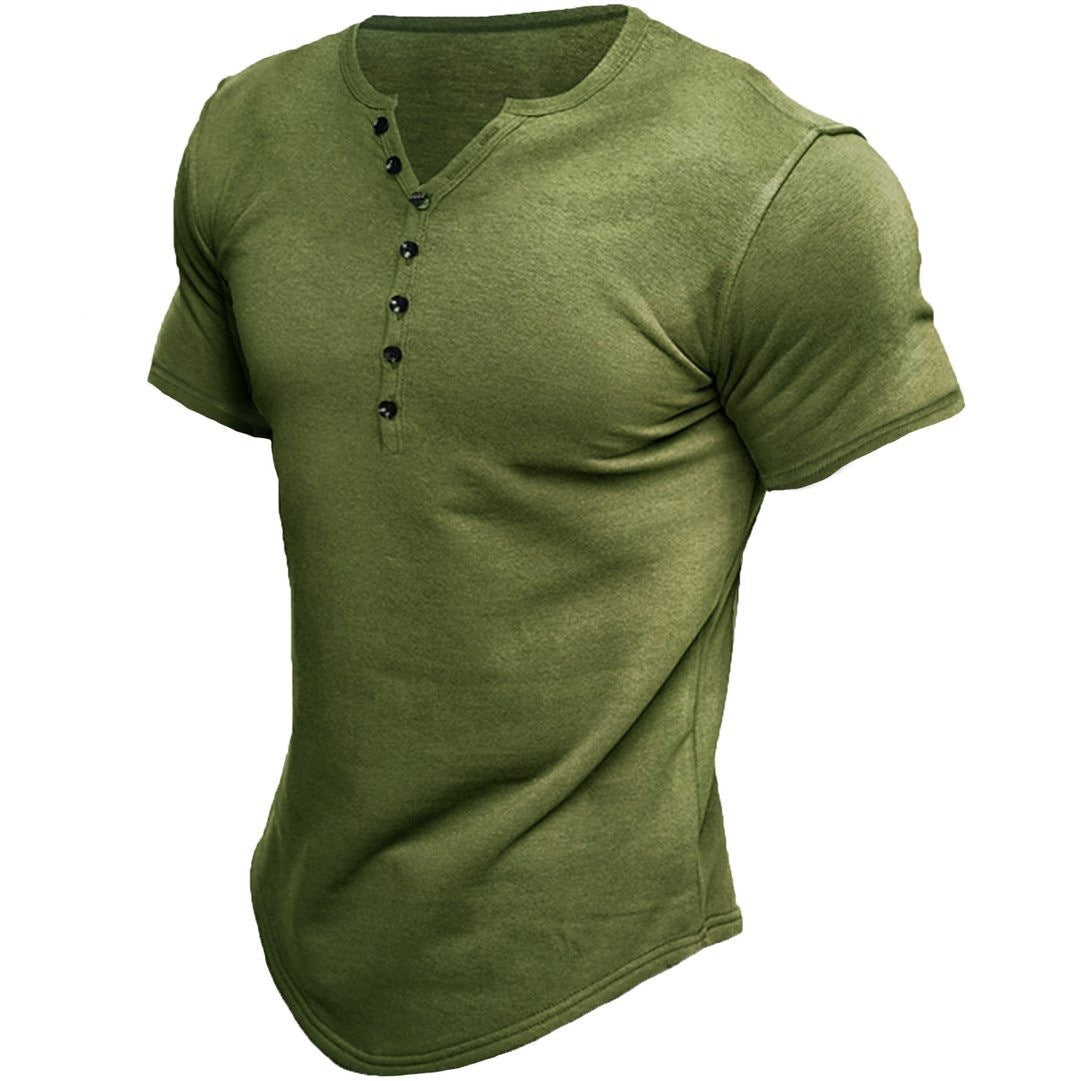 Herren Kurzarmshirt mit modernem Henley-Ausschnitt und stilvollen Knopfdetails, BerlinGlamour.