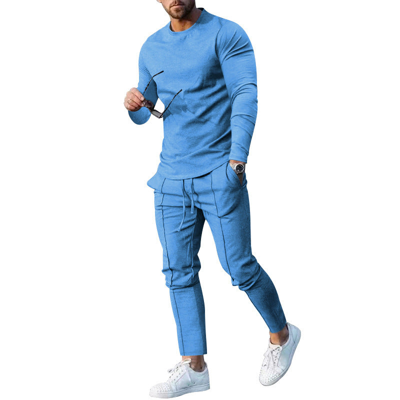 Herren Sportshirt Langarm mit Kontrastnähten Jogginghose Set