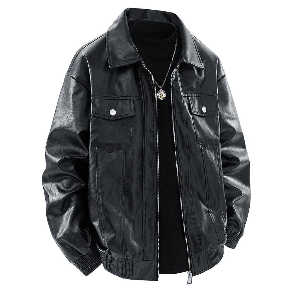 Herren Lederjacke Klassisch mit Brusttaschen Schwarz - BerlinGlamour