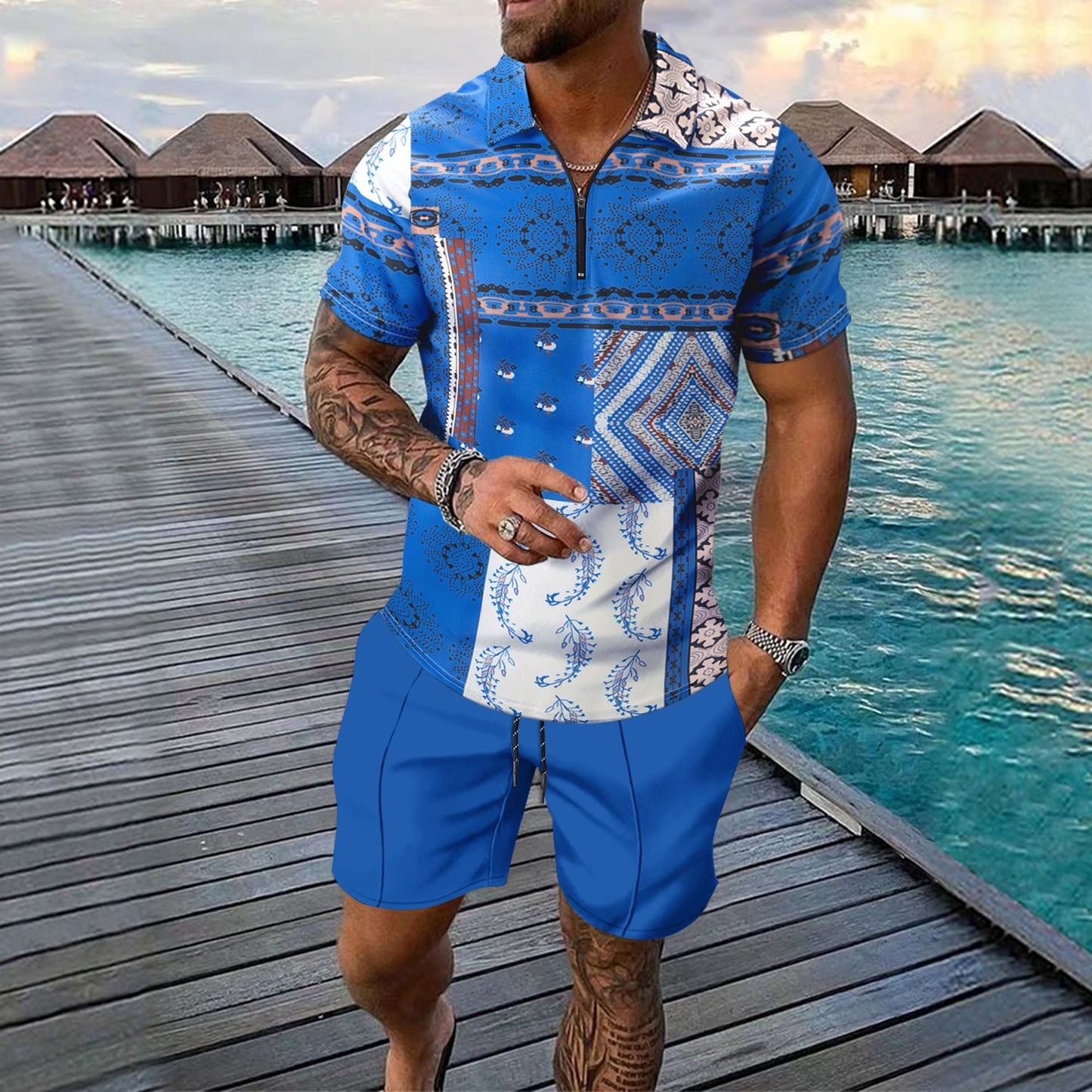 Herren Strandoutfit Kurze Hosen Mit Grafik-Print Sommer - BerlinGlamour
