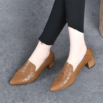 Damen Slingback Pumps Blumendesign Blockabsatz Elegант