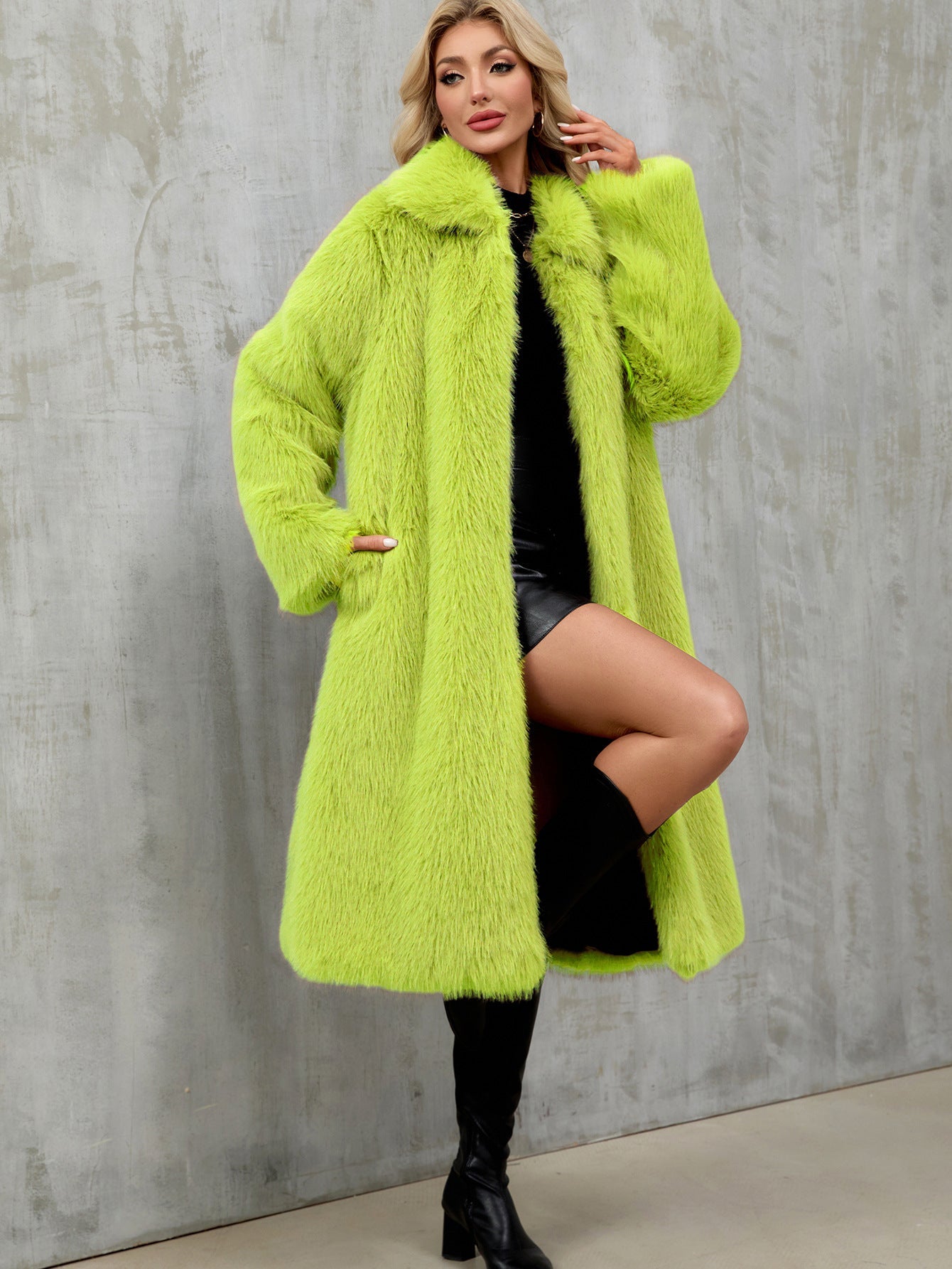 Kunstpelzmantel Damen Flauschig Elegant Lang