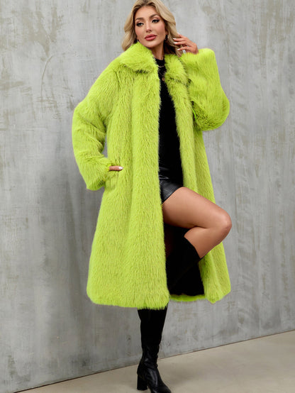 Kunstpelzmantel Damen Flauschig Elegant Lang