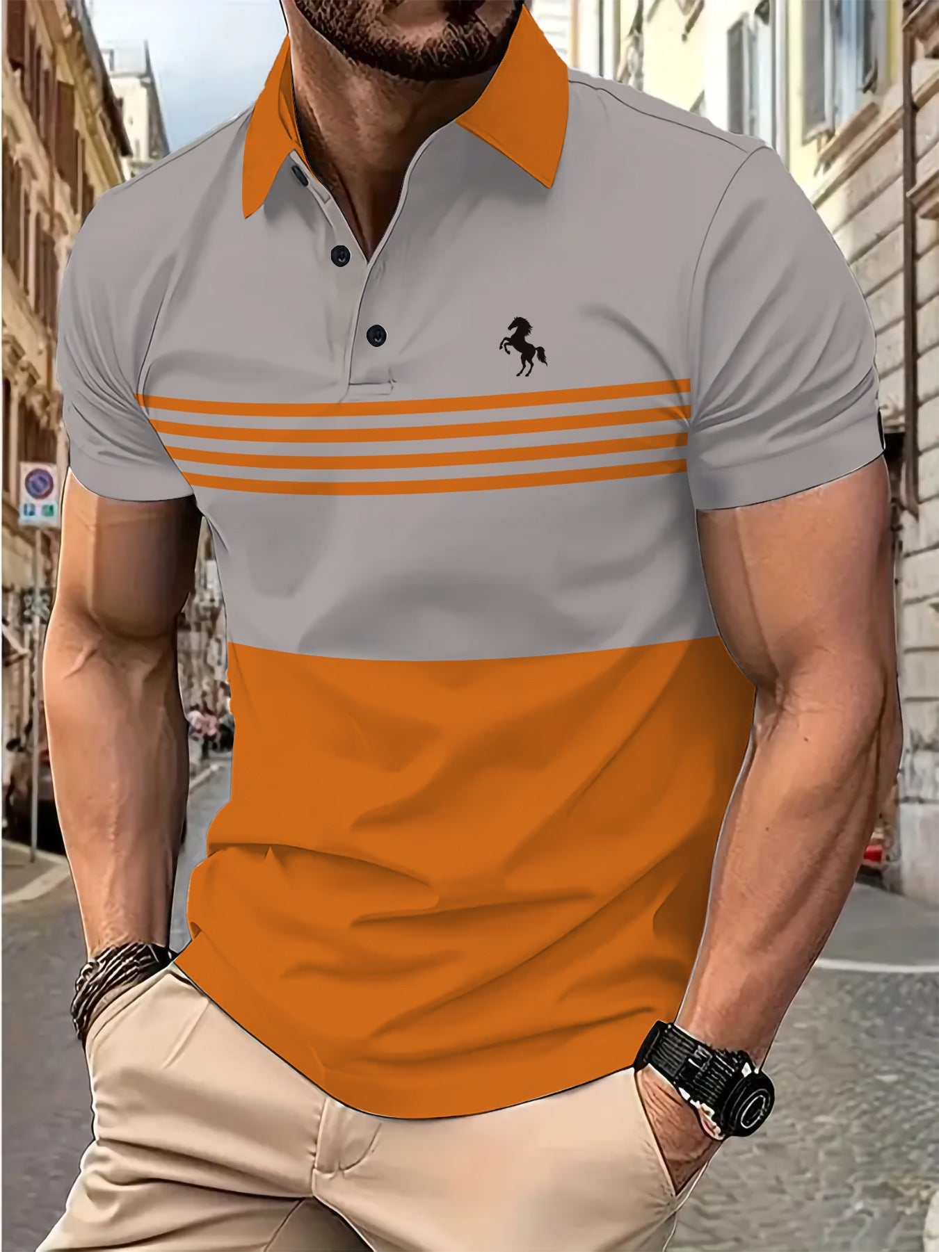 Herren Poloshirt Kurzarm Streifenmuster Modern Berlin Style