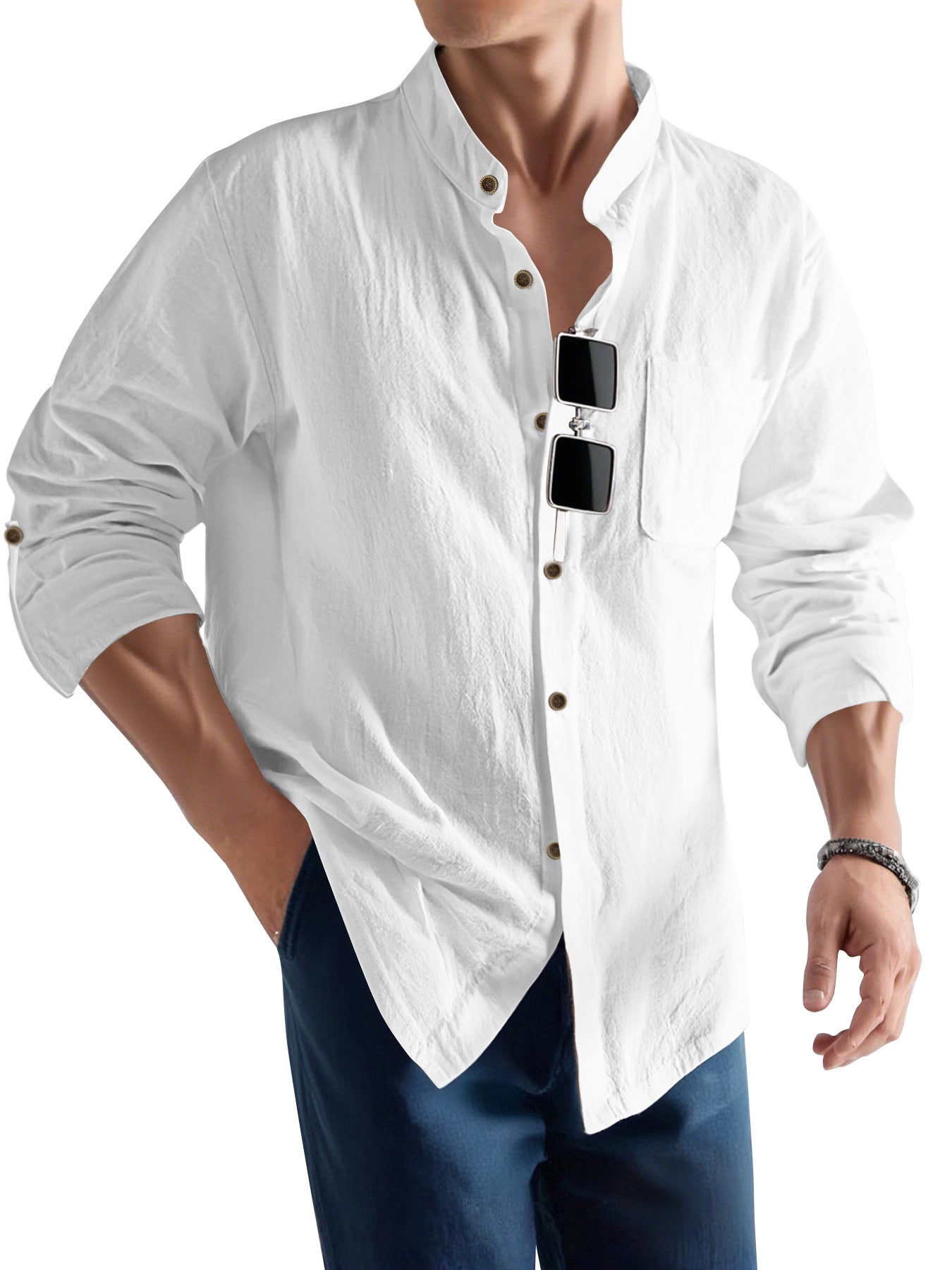 Herren Langarmhemd Slim Fit Henley Ausschnitt Modern