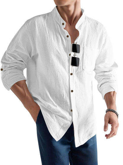 Herren Langarmhemd Slim Fit Henley Ausschnitt Modern