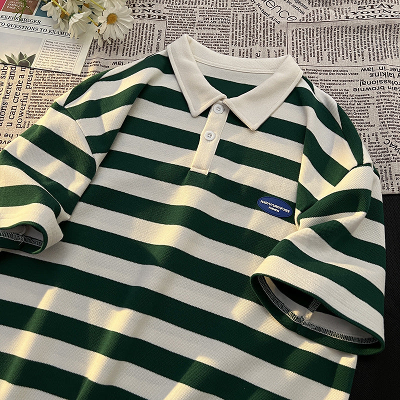 Herren Poloshirt Breitgestreift Hochwertig Baumwolle