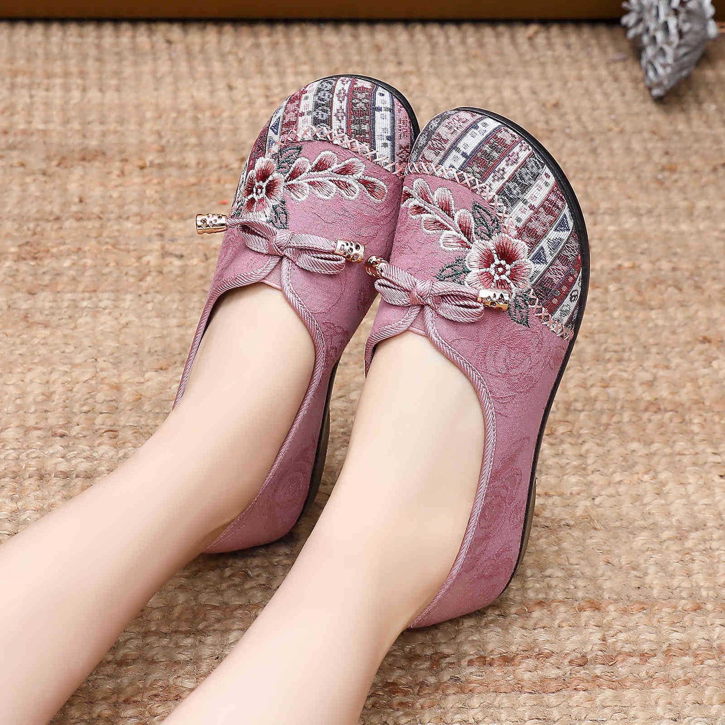 Damen Ballerinas Bequem Elastisch Floral