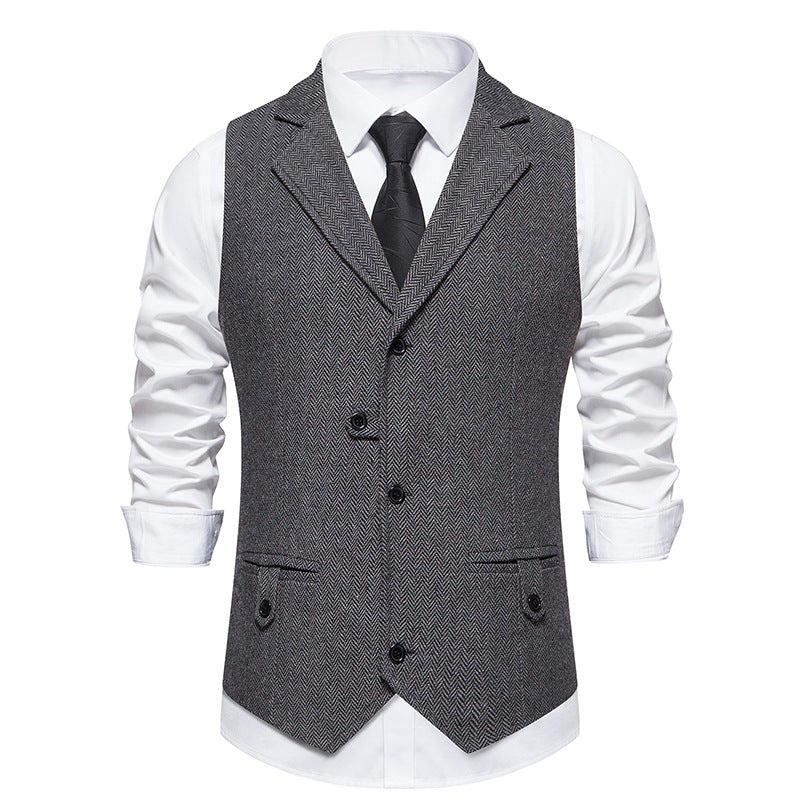 Herren Anzugweste Klassisch Hahnentrittmuster Elegant Schwarz
