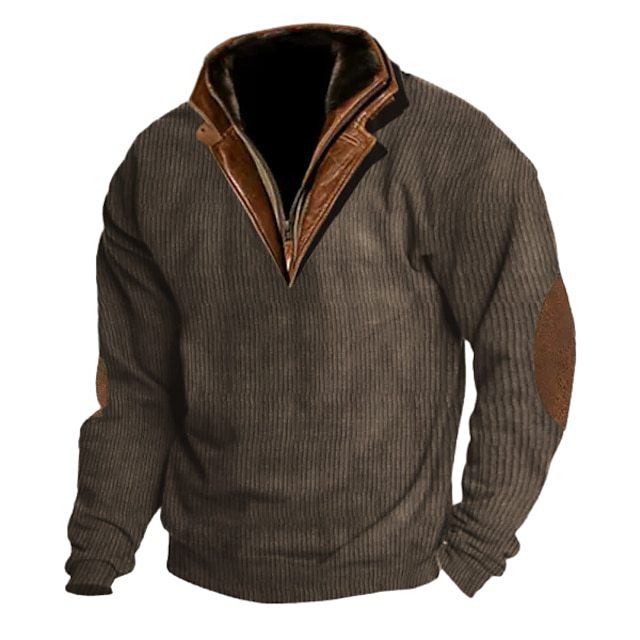 Herren Strickpullover Leder Details Hochkragen Modern