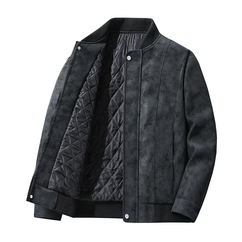 Herren Lederjacke Modisch mit Innenfutter Schwarz