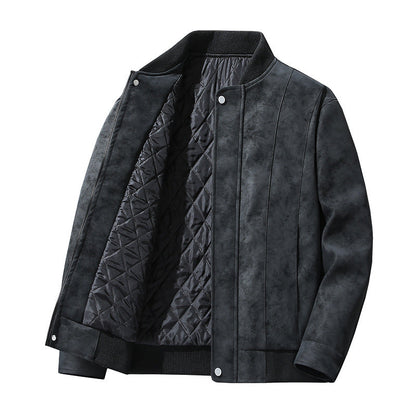 Herren Lederjacke Modisch mit Innenfutter Schwarz
