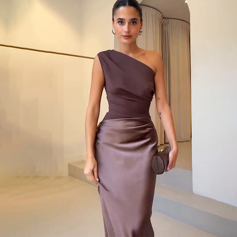 Elegantes Frauen Maxikleid One Shoulder Lang