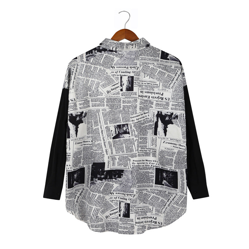Herren Langarmhemd Zeitungsdruck Trendy Urban Style
