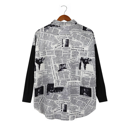 Herren Langarmhemd Zeitungsdruck Trendy Urban Style
