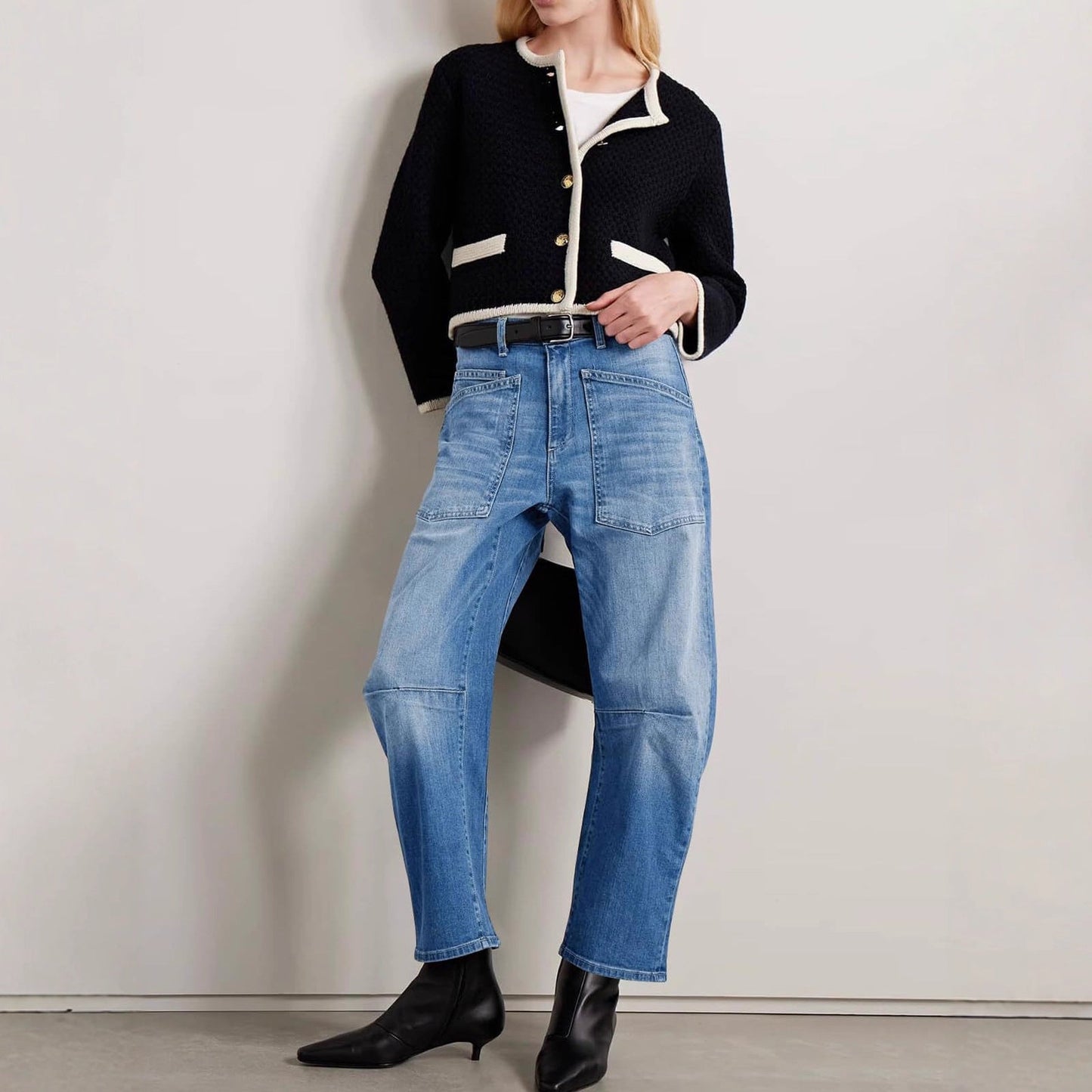 Damen Hohe Bund Jeans Hose mit Taschen