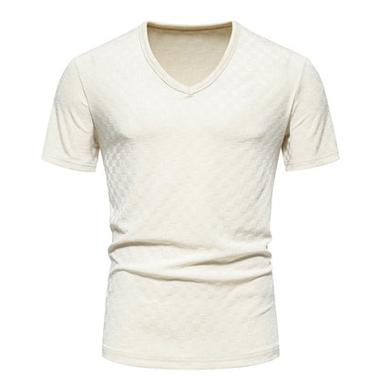 Herren T-Shirt V-Ausschnitt Strukturiert Trendig Modern