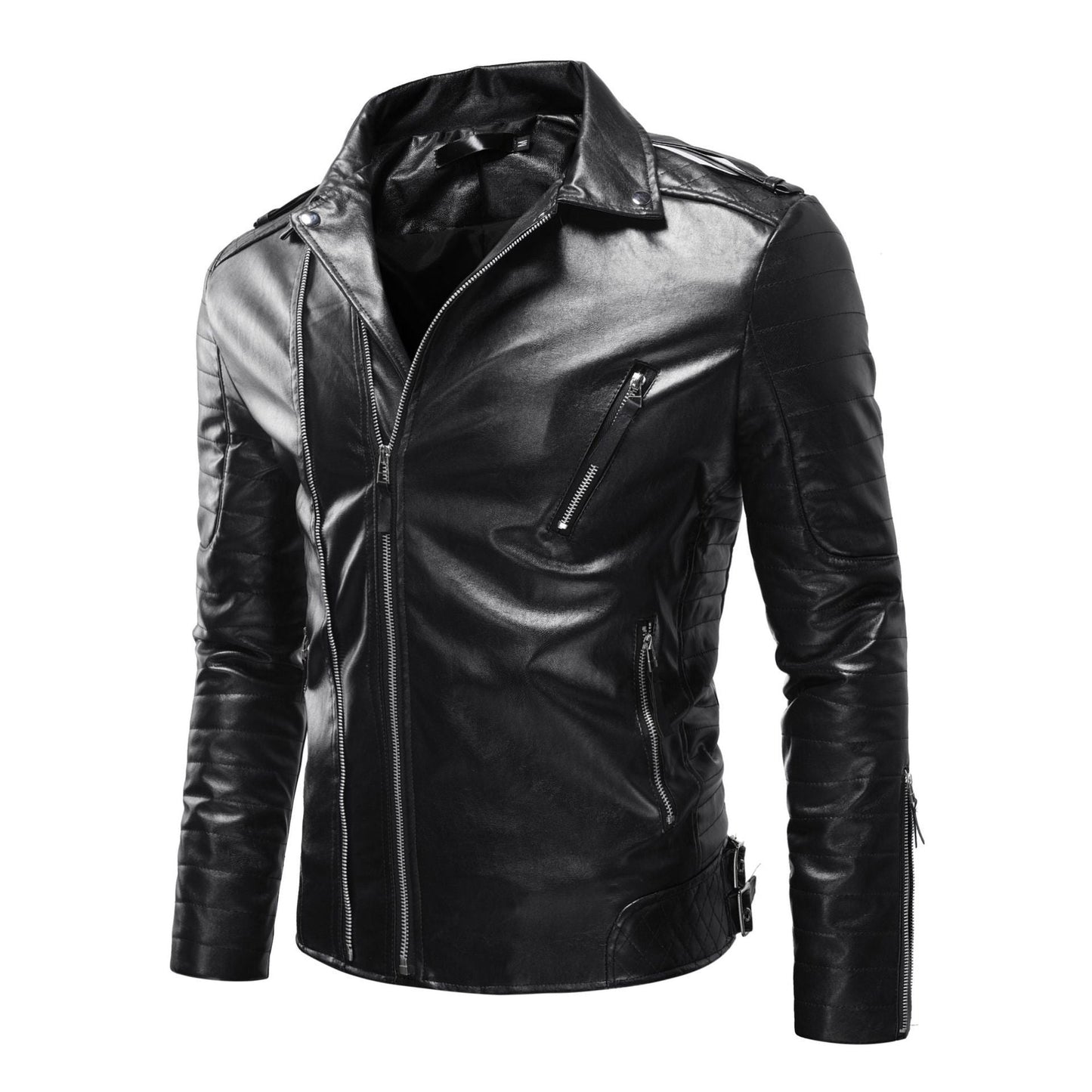 Leder Bikerjacke Herren mit Reißverschluss und Taschen