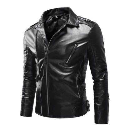 Leder Bikerjacke Herren mit Reißverschluss und Taschen